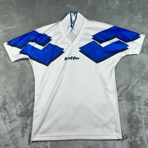 Lotto Italia Vintage Soccer Jersey Men XS White Blue Geometric 80s 90s Retro Y2K